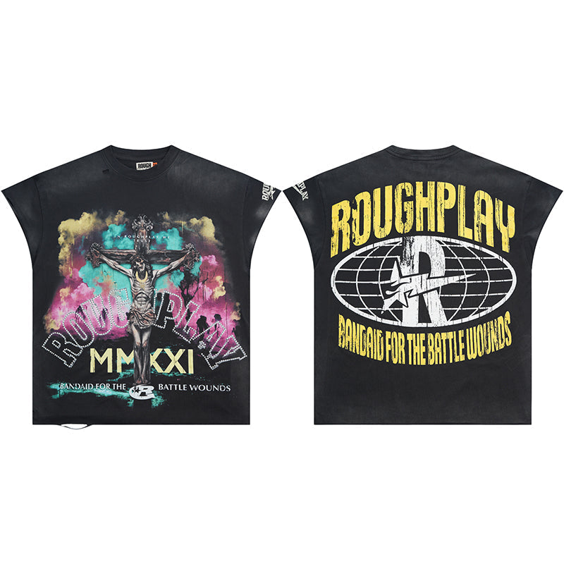 Rough Play T Shirts RoughPlay We Trust CutOff Sleeves (BRN)