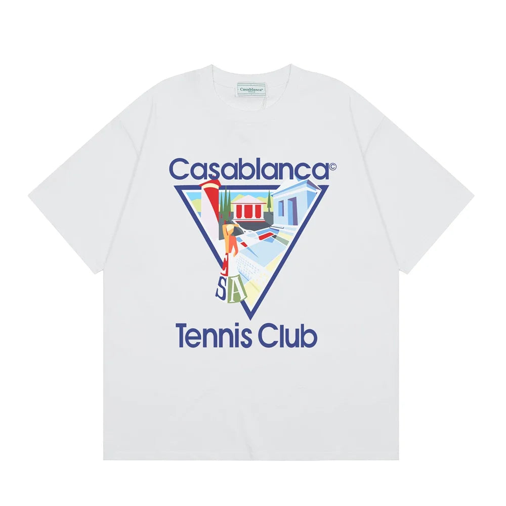 Casablanca Tennis Club Red Torch & Court T-Shirt - White
