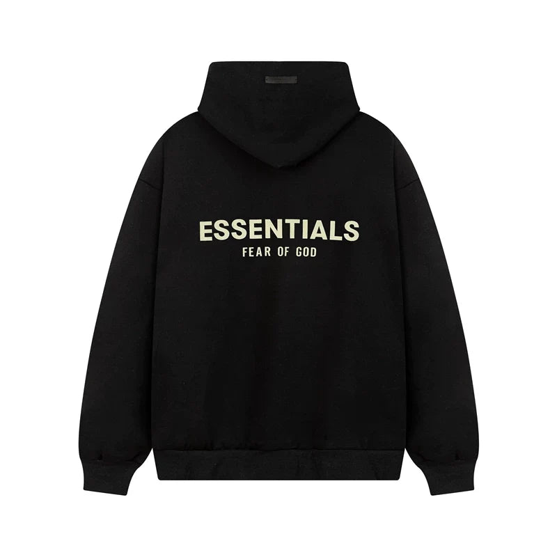 Fear Of God Essentials Gold Tone Back Logo Oversized Hoodie Black