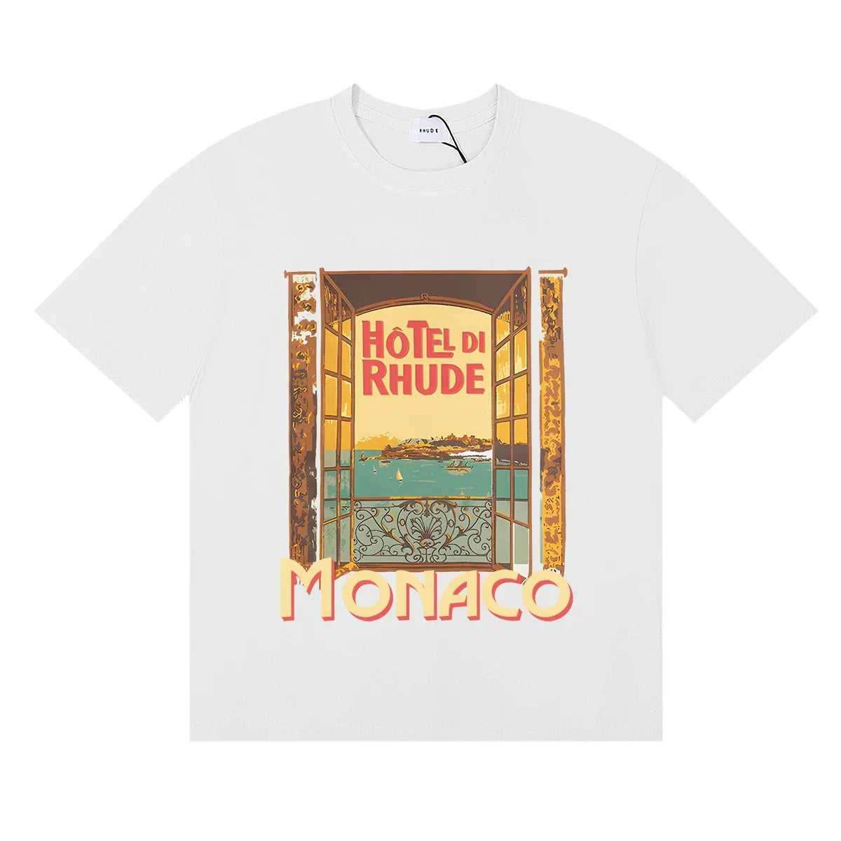 Rhude Hotel Di Rhude Monaco Window View Vintage White Oversized T‑Shirt