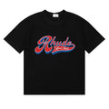 Rhude Retro Script Race Trust Logo Black Oversized T‑Shirt