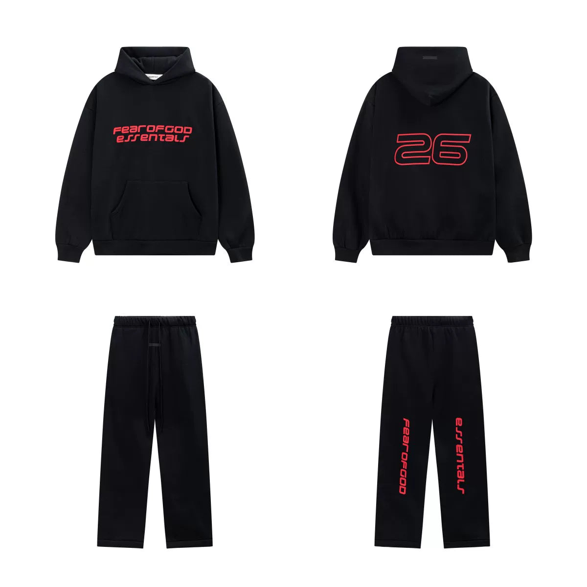 Fear Of God Essentials 26 Graphic Hoodie & Straight‑Leg Pants Set Black