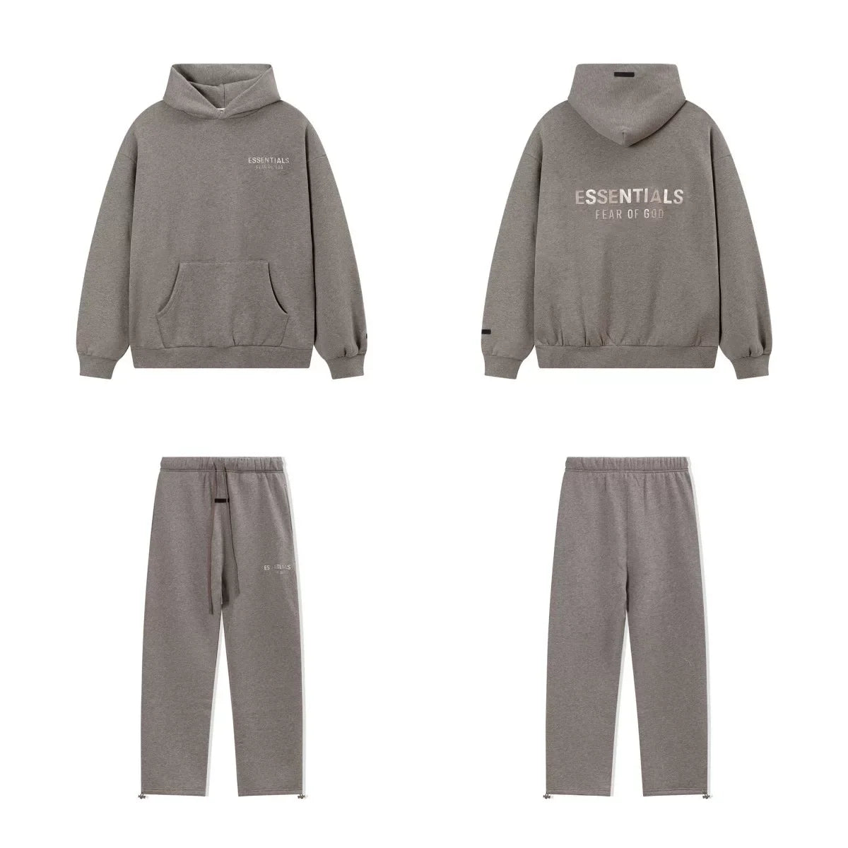 Fear Of God Essentials Hot Stamped Double Line Hoodie & Straight Pants Set Heather Grey