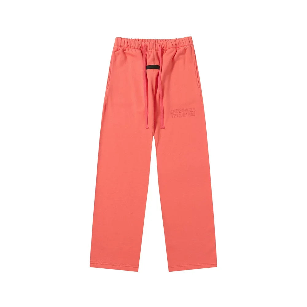 Fear Of God Essentials Tone‑on‑Tone Text Logo Straight‑Leg Sweatpants Coral Red