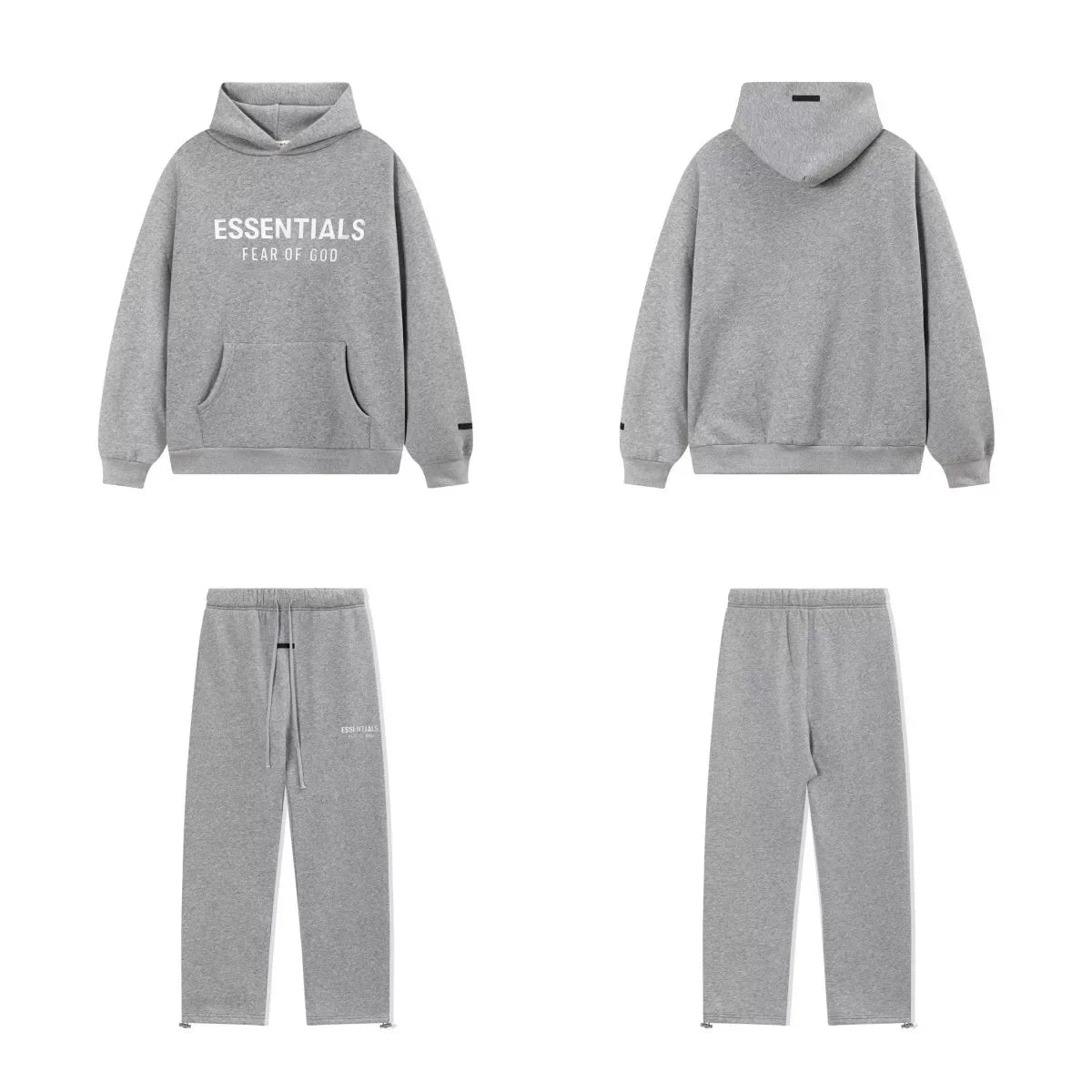 Fear Of God Essentials Hot Stamped Double‑Line Hoodie Sweatpants 2‑Pieces Tracksuit Set Heather Grey