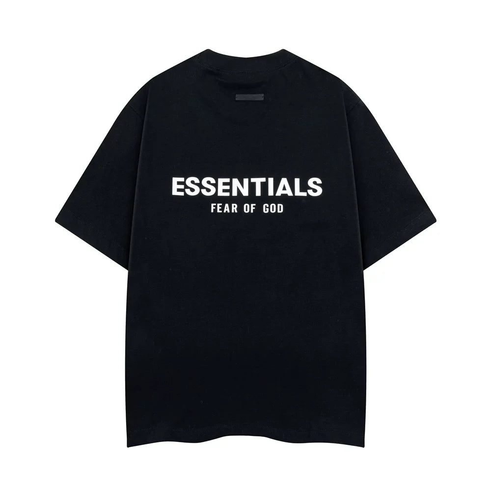 Fear Of God Essentials Double Line Back Logo Oversized T‑Shirt Black